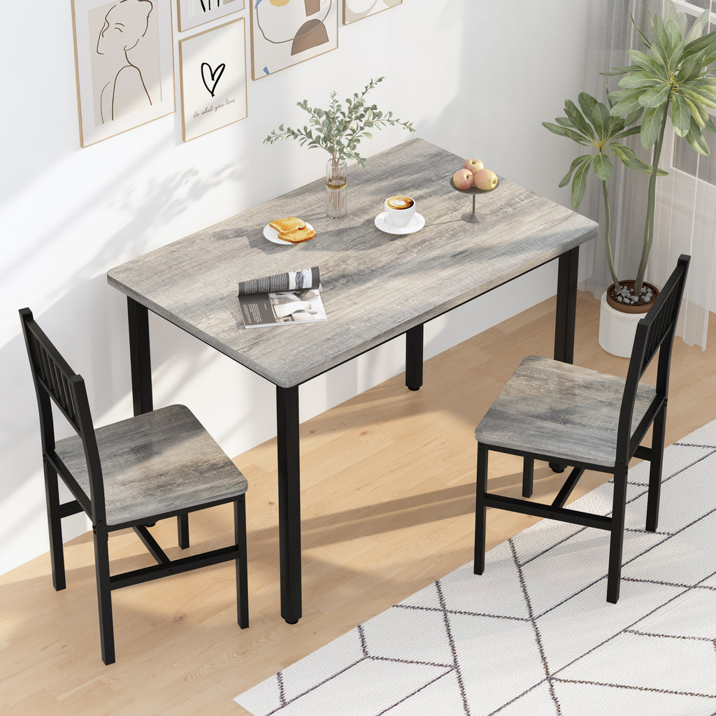 Modern Dining Room Table and Chairs Set for 2, 3-Piece Kitchen Table Set with MDF Broad & Metal Frame, Space-Saving Dining Table Set with 2 Chairs & Table for Apartment, Kitchen, Dining Room