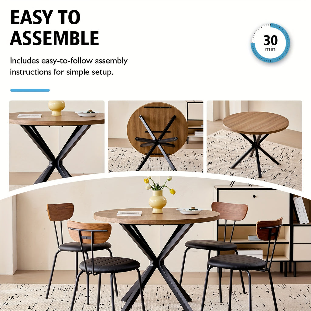 Mid-Century Modern Dining Set 5pcs Mid-Century Modern Round Dining Table Set for 4 - Brown Dinner Table with 4 Chairs, Coffee Table & Chairs with Metal Legs Soft Cushion for Kitchen Dining Room, Apartment