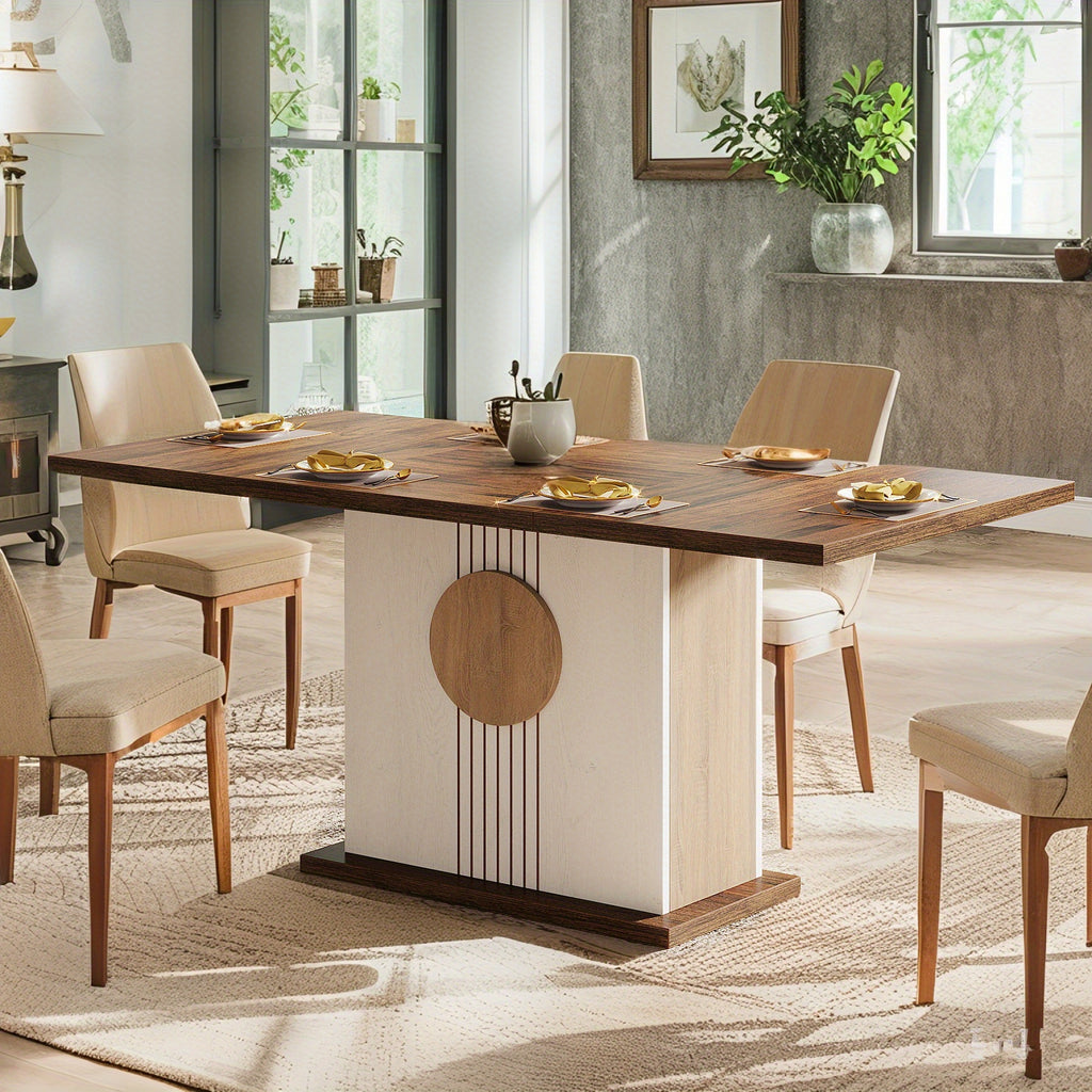 A Wooden Rectangular Dining Table That Accommodates 4 to 6 People, Measuring 55 Inches, Ideal for The Kitchen, Dining Area, Or Living Room