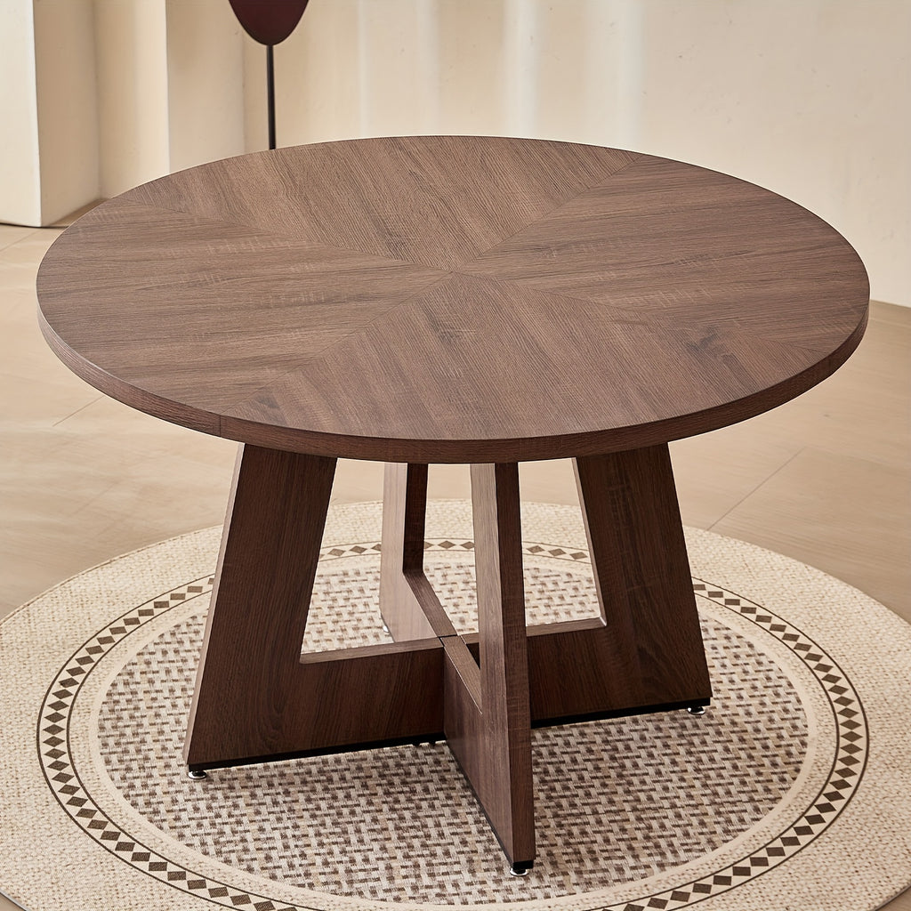 47-inch Round Dining Table Suitable for 4 People - Thick 1.38-inch Tabletop & Fanned Base Legs, Walnut Engineered Wood with Wood Veneer - Modern Farmhouse Kitchen Table for Living Room, Assembly Required (No Further Installation)