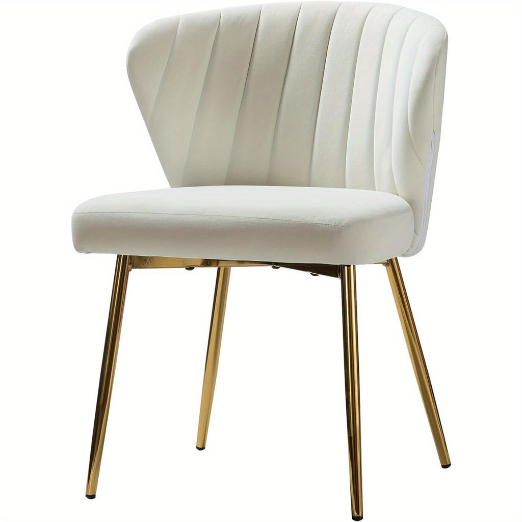 Contemporary Velvet Dining Chair, Compact Vanity Chair with Backrest, Stylish Metal Legs, Chic Tufted Armless Accent Chair for Living Room, Upholstered Adorable Side Chair for Bedroom And Beauty Room - Ivory