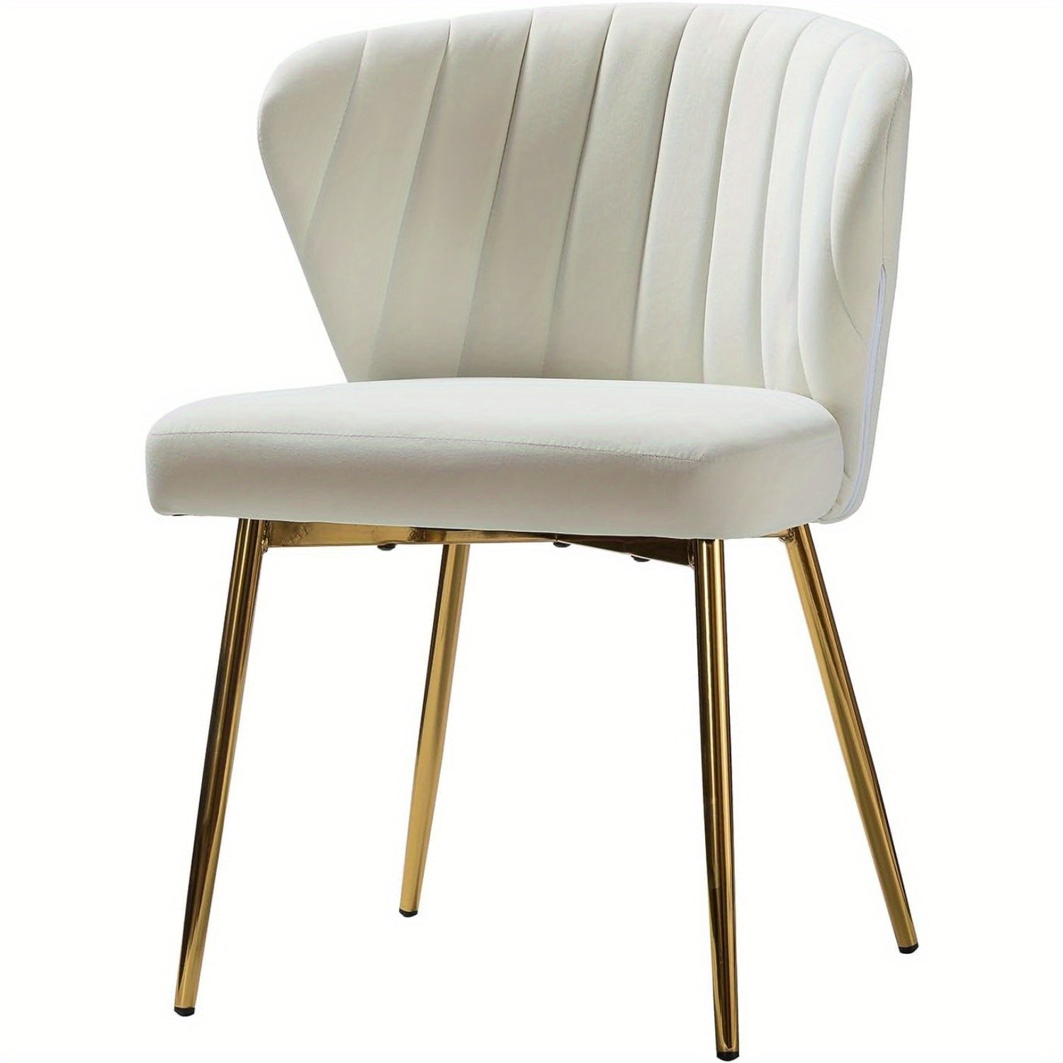 Contemporary Velvet Dining Chair, Compact Vanity Chair with Backrest, Stylish Metal Legs, Chic Tufted Armless Accent Chair for Living Room, Upholstered Adorable Side Chair for Bedroom And Beauty Room - Ivory