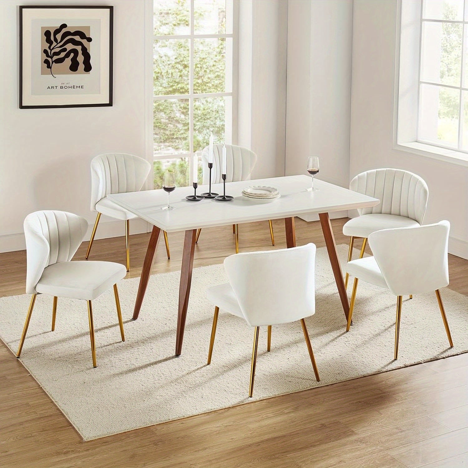 Contemporary Velvet Dining Chair, Compact Vanity Chair with Backrest, Stylish Metal Legs, Chic Tufted Armless Accent Chair for Living Room, Upholstered Adorable Side Chair for Bedroom And Beauty Room - Ivory