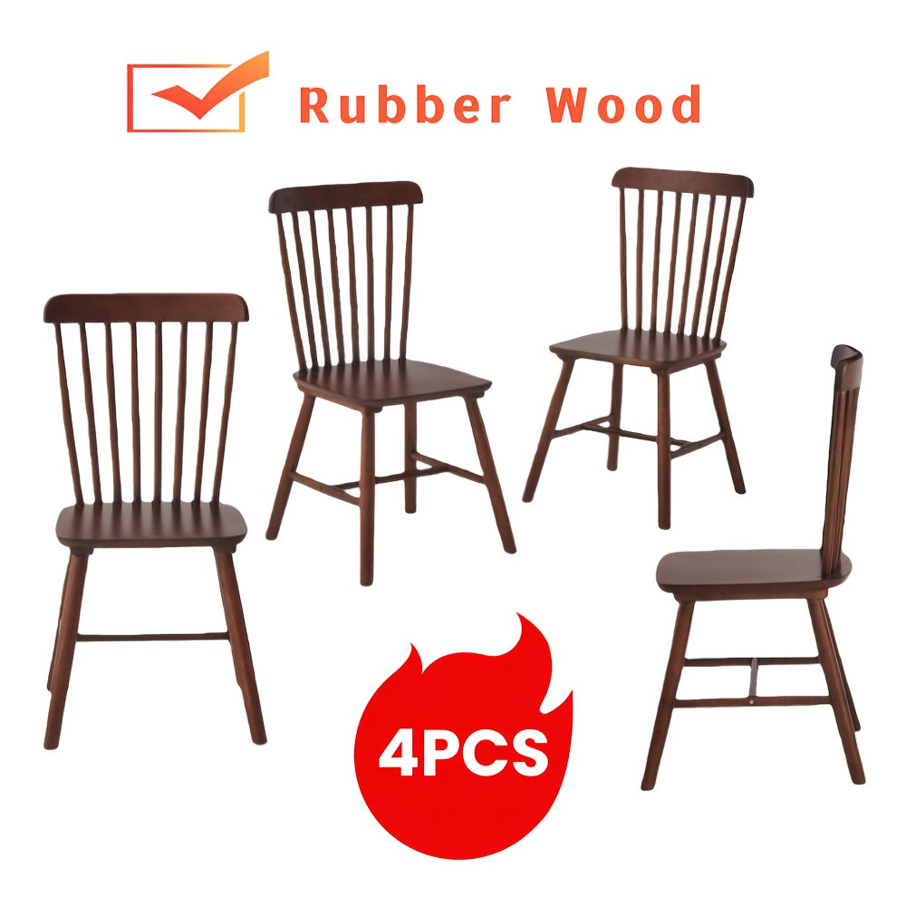 4pcs Solid Rubber Wood Dining Chairs - Natural Wood Grain Table Chairs with Wide Depth & Curved Backrest, FAS Solid Wood, Farmhouse, Dining Room (, -Skid Feet) - Style