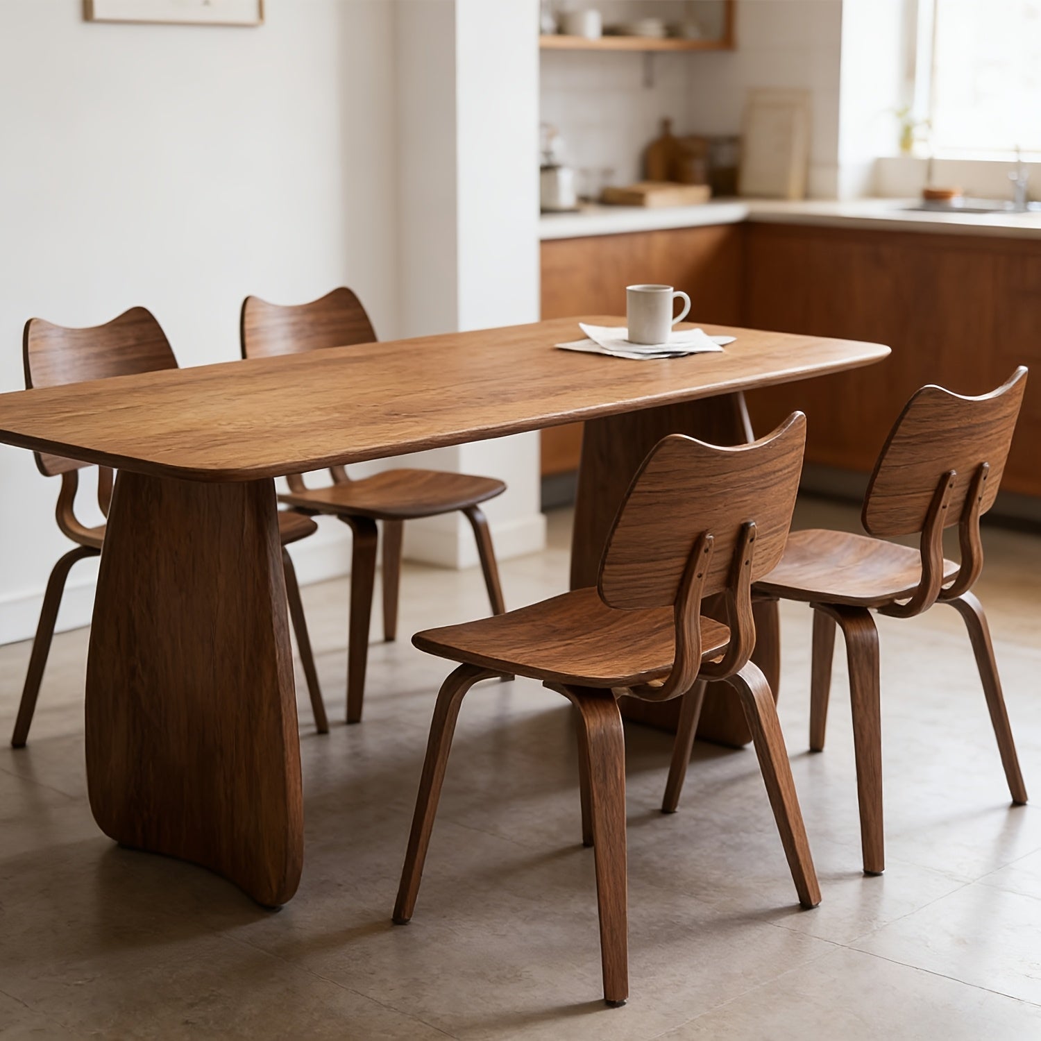 Set of 2 Wood Dining Chairs Mid Century ModernDining Room Chairs Farmhouse Small Kitchen Chairs with Cute Cat Ear Back Armless Side Chair for Living Room, Natural