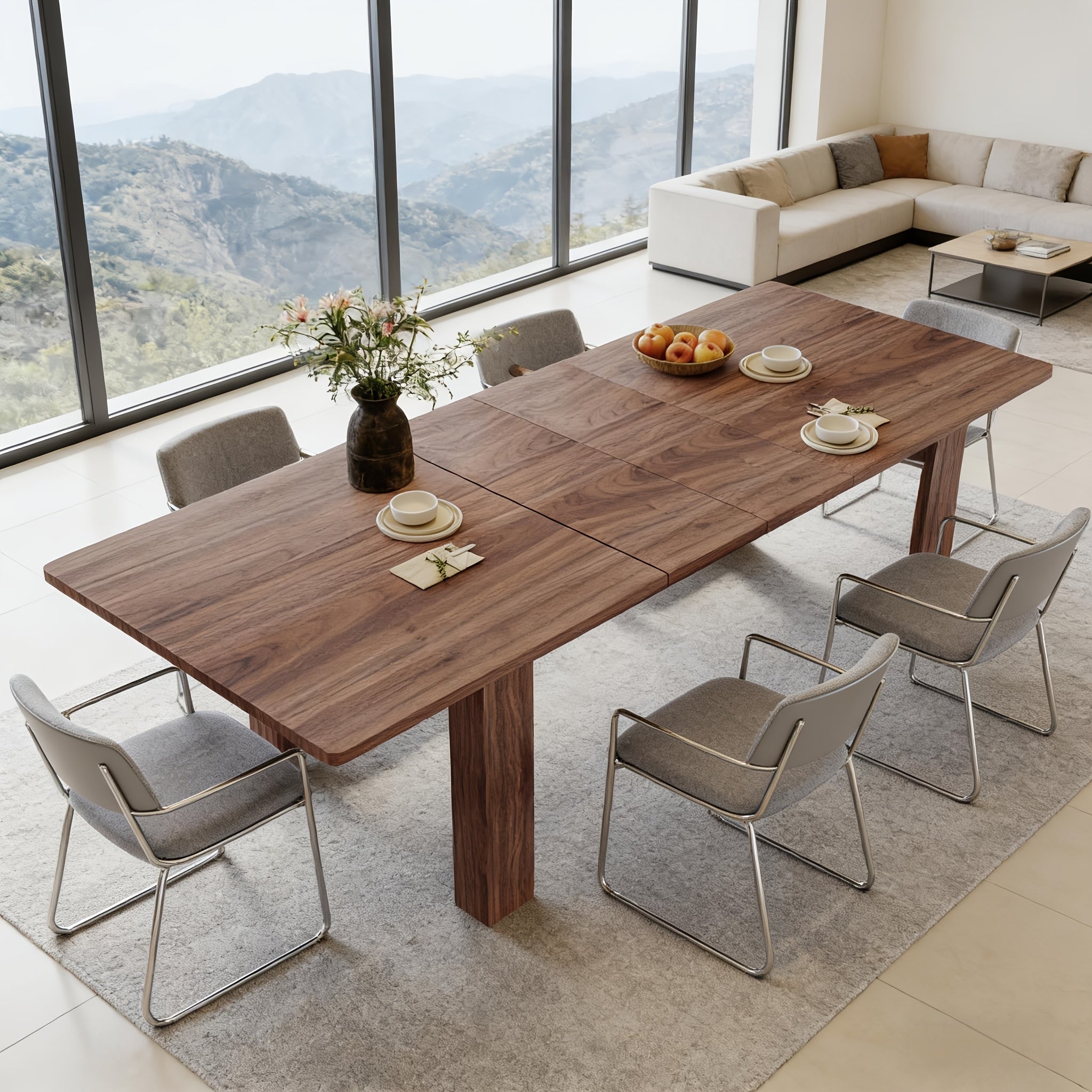 Extendable Dining Table Measuring 5-7.2 Feet, Suitable for 6 to 8 Individuals, Featuring a Modern Design with a Leaf, Ideal for Compact Dining Areas