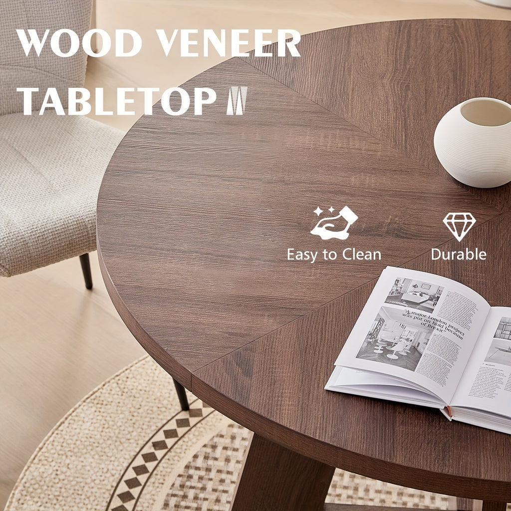 47-inch Round Dining Table Suitable for 4 People - Thick 1.38-inch Tabletop & Fanned Base Legs, Walnut Engineered Wood with Wood Veneer - Modern Farmhouse Kitchen Table for Living Room, Assembly Required (No Further Installation)