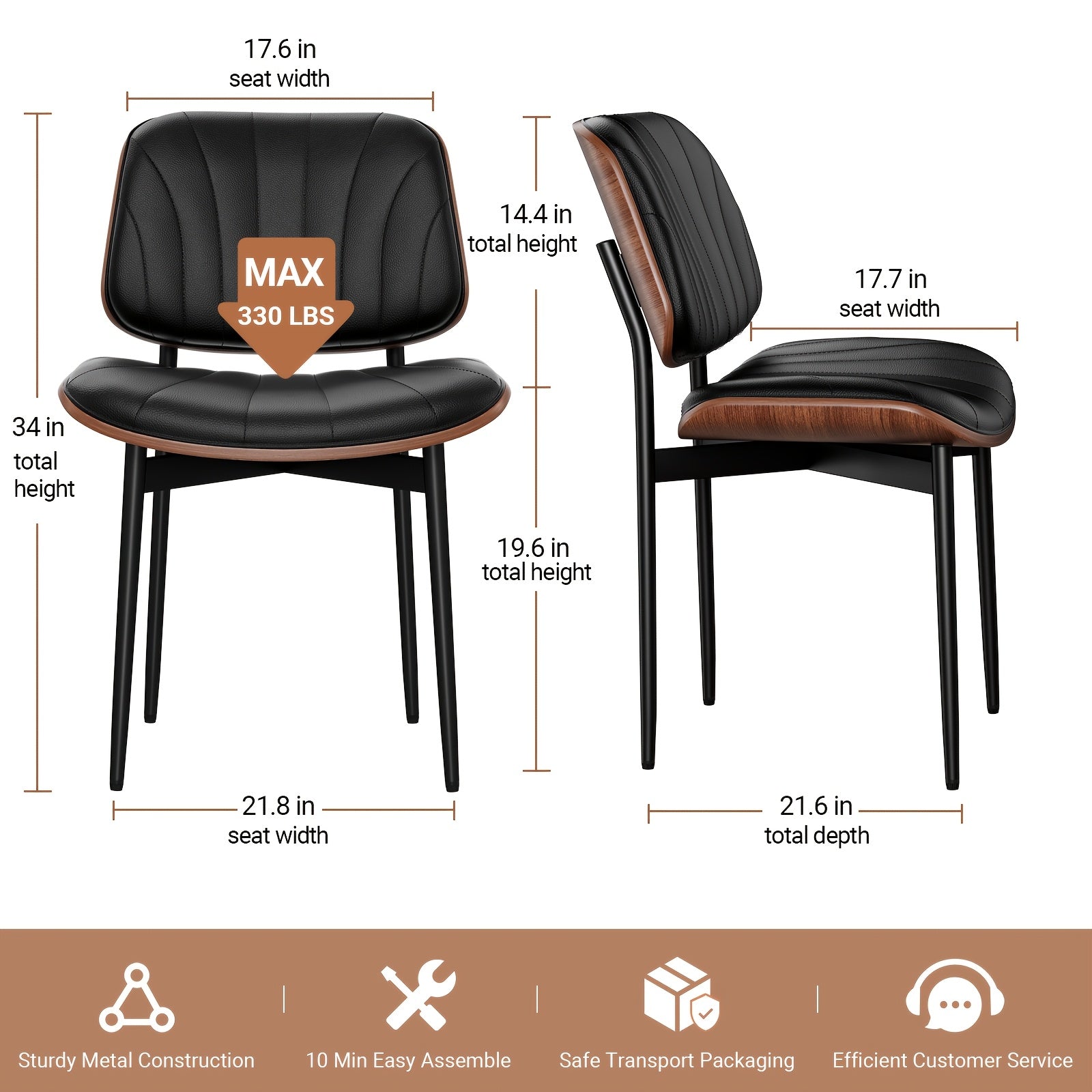 4pcs Dining Chair Set, Luxurious Retro PU Leather Upholstered Dining Chairs, Resilient Sponge Seat Cushions, Easy To Clean And Assemble, Suitable For Family Dining Rooms And Kitchens