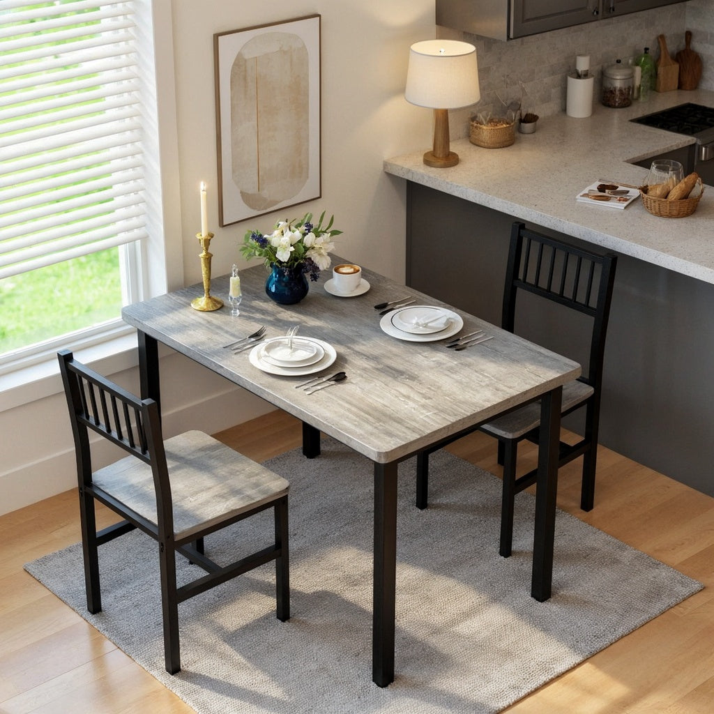 3pcs Dining Table Set for 2, Small Industrial Kitchen Table with 2 Chairs, Wood Breakfast Nook Table And Chairs Set Of 2, Dinner Table Set for Small Spaces, Dining Room, Apartment, Spacesaving Furniture, Compact Dining, Minimalist Design