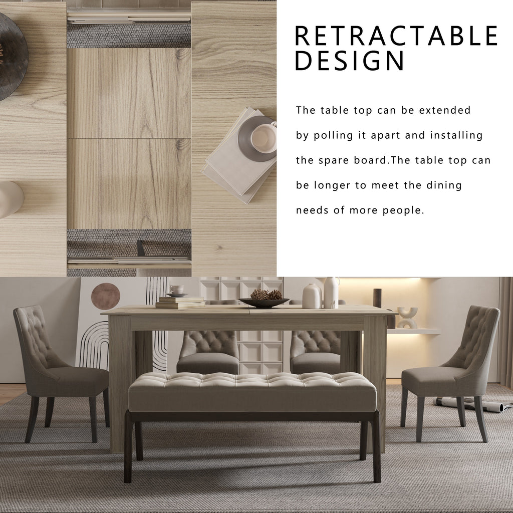 Extendable Dining Table Measuring 5-7.2 Feet, Suitable for 6 to 8 Individuals, Featuring a Modern Design with a Leaf, Ideal for Compact Dining Areas