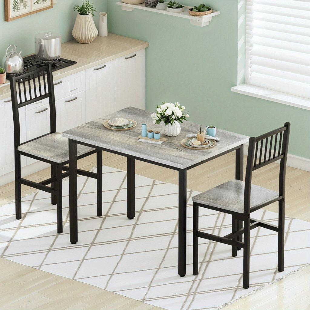 3pcs Dining Table Set for 2, Small Industrial Kitchen Table with 2 Chairs, Wood Breakfast Nook Table And Chairs Set Of 2, Dinner Table Set for Small Spaces, Dining Room, Apartment, Spacesaving Furniture, Compact Dining, Minimalist Design