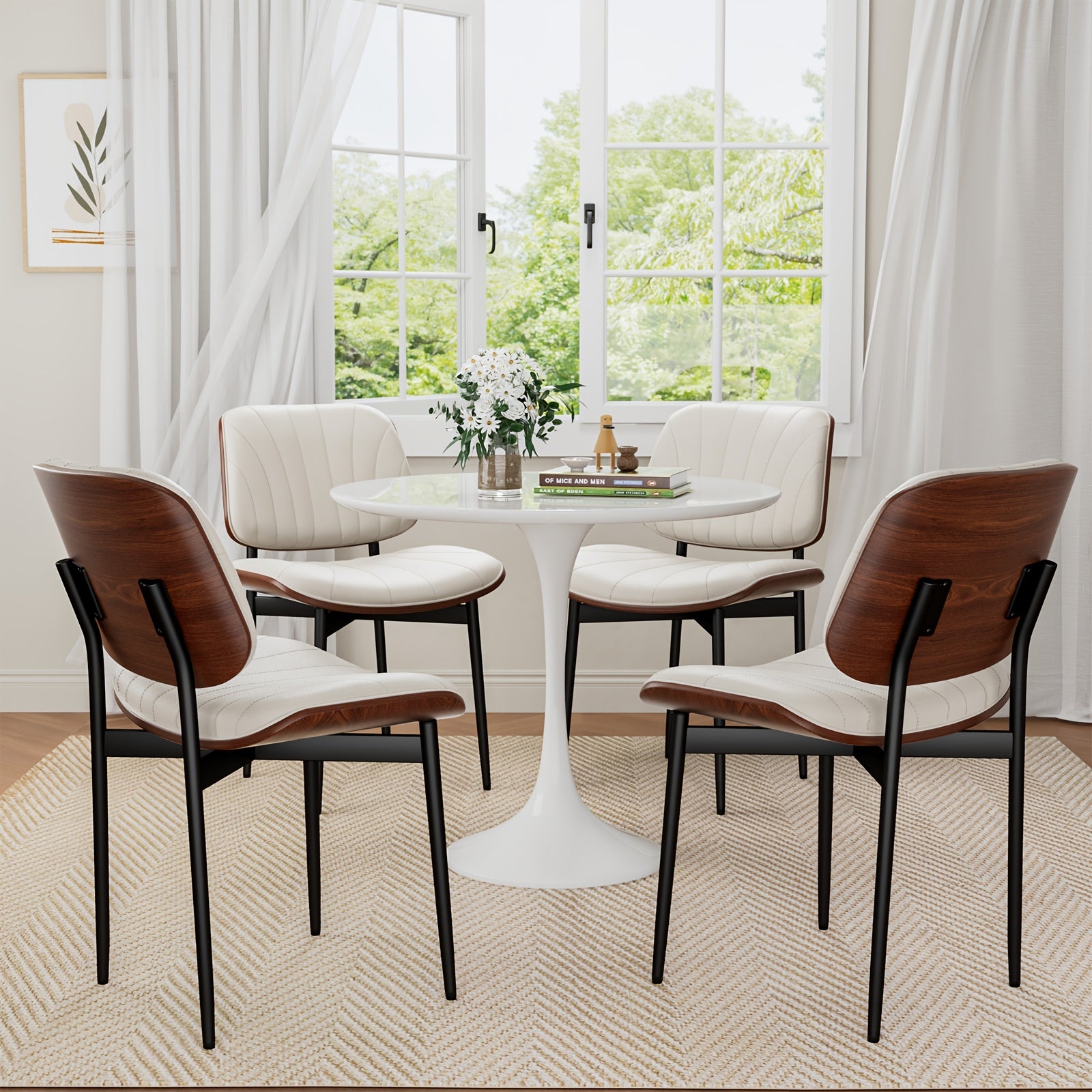 4pcs Dining Chair Set, Luxurious Retro PU Leather Upholstered Dining Chairs, Resilient Sponge Seat Cushions, Easy To Clean And Assemble, Suitable For Family Dining Rooms And Kitchens