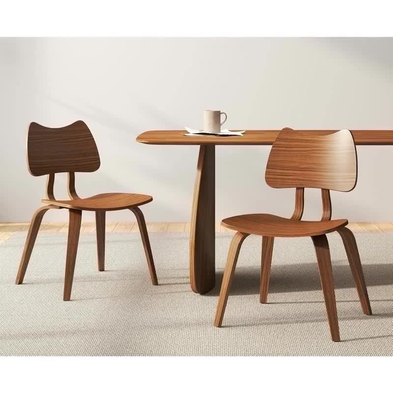 Set of 2 Wood Dining Chairs Mid Century ModernDining Room Chairs Farmhouse Small Kitchen Chairs with Cute Cat Ear Back Armless Side Chair for Living Room, Natural