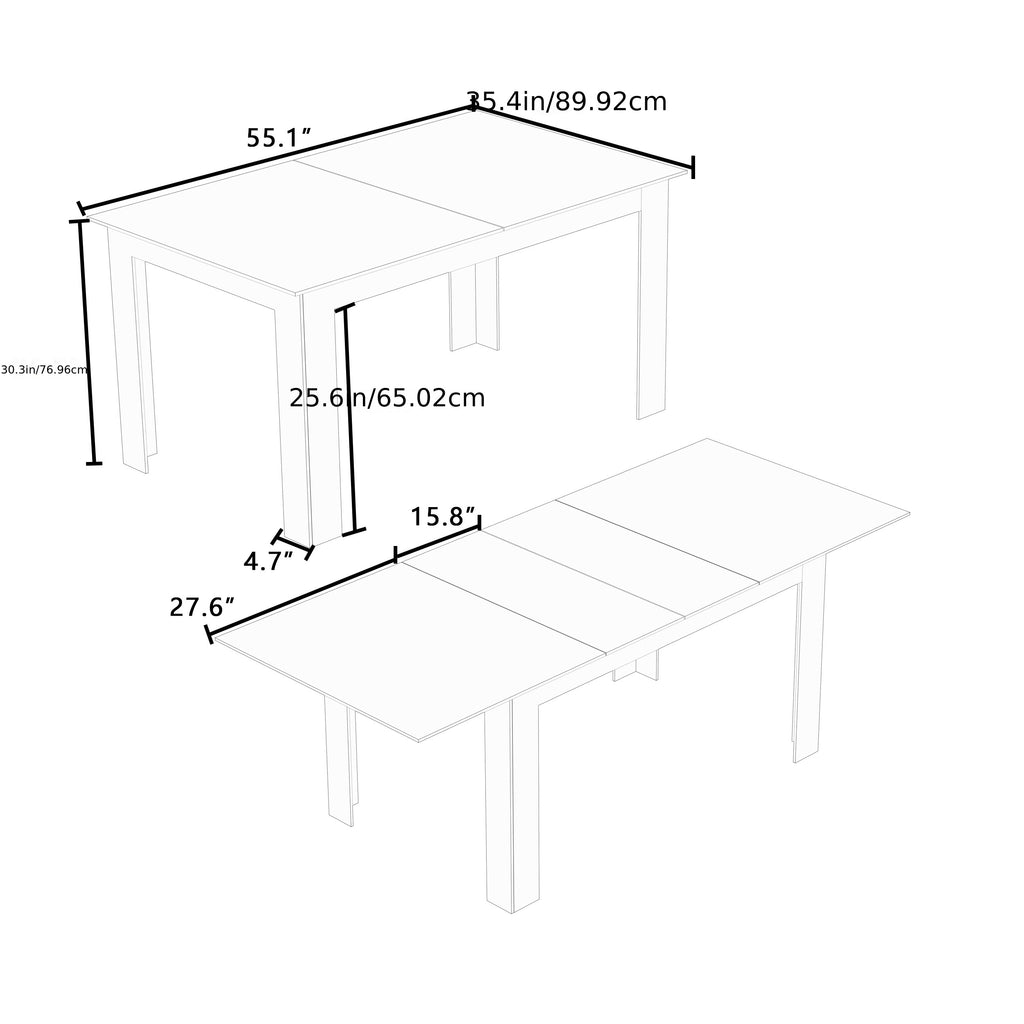 Extendable Dining Table Measuring 5-7.2 Feet, Suitable for 6 to 8 Individuals, Featuring a Modern Design with a Leaf, Ideal for Compact Dining Areas