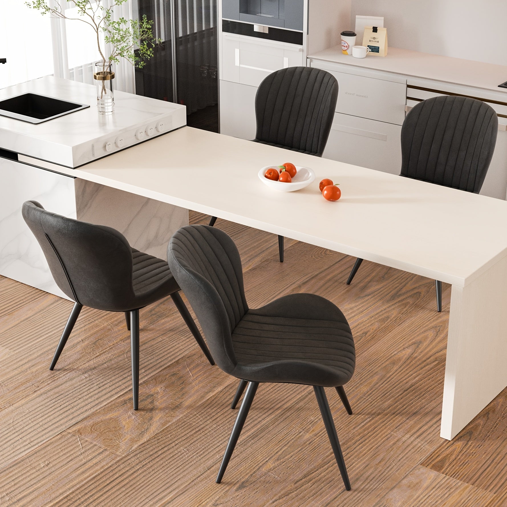 Set Of 2\u002F4 Dining Chairs, Boucle Upholstered Kitchen Chairs with Curved Backrest & Metal Legs, Mid Century Modern Round Dining Room Chairs for Vanity, Living Room