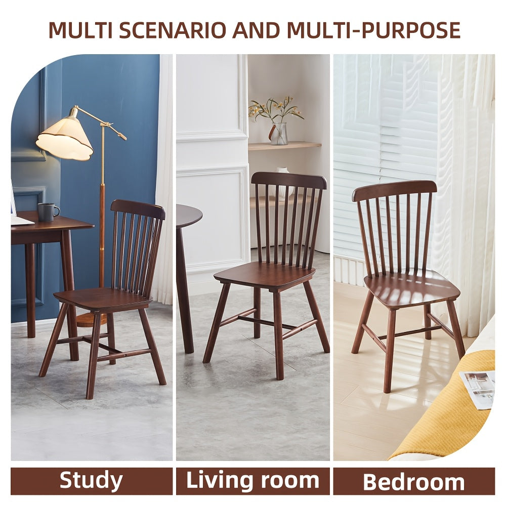 4pcs Solid Rubber Wood Dining Chairs - Natural Wood Grain Table Chairs with Wide Depth & Curved Backrest, FAS Solid Wood, Farmhouse, Dining Room (, -Skid Feet) - Style