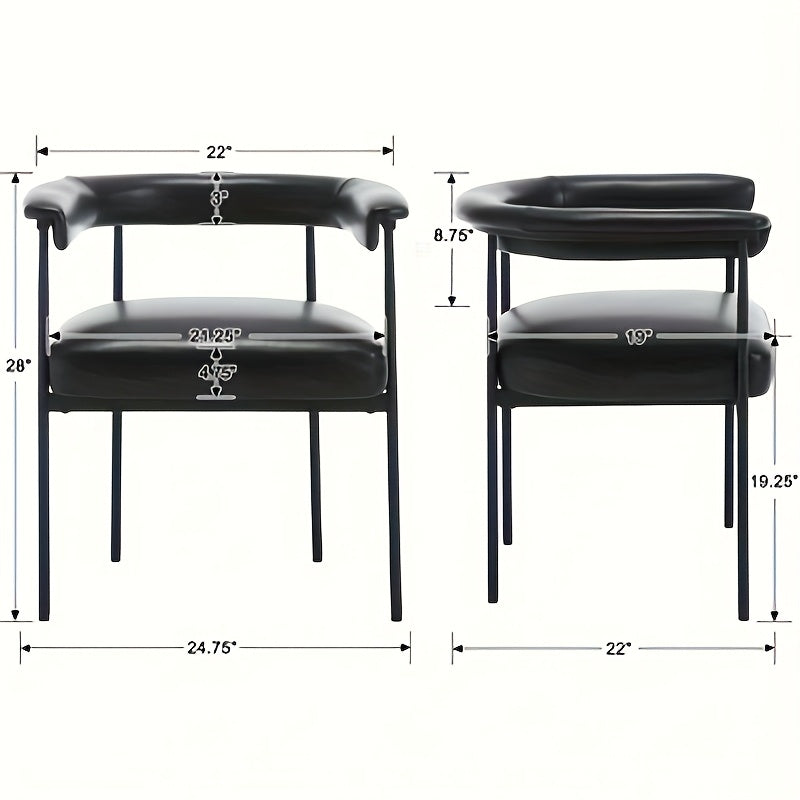 Set of 2 Modern Barrel Dining Chairs Faux Leather Upholstered Accent Side Chairs Vanity Chairs with Metal Finish for Kitchen Dining Room Living Room