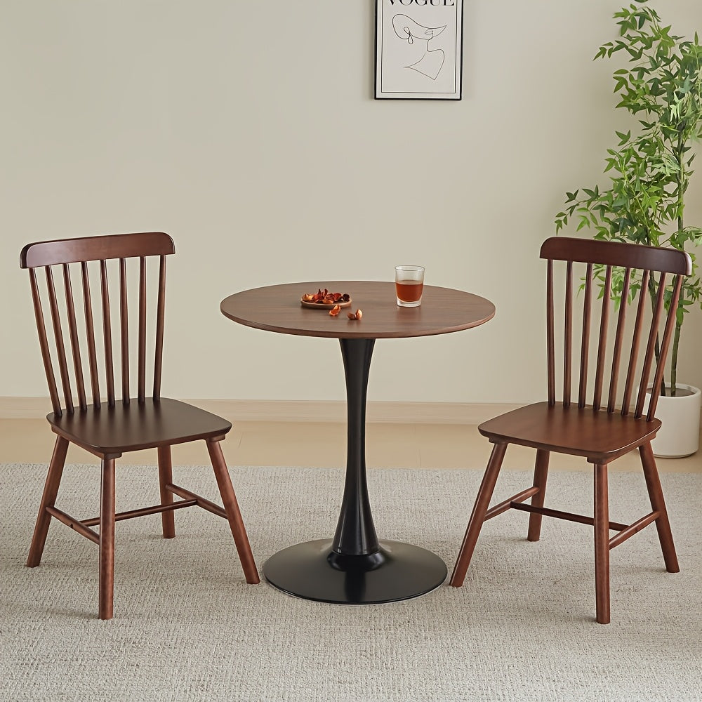 4pcs Solid Rubber Wood Dining Chairs - Natural Wood Grain Table Chairs with Wide Depth & Curved Backrest, FAS Solid Wood, Farmhouse, Dining Room (, -Skid Feet) - Style