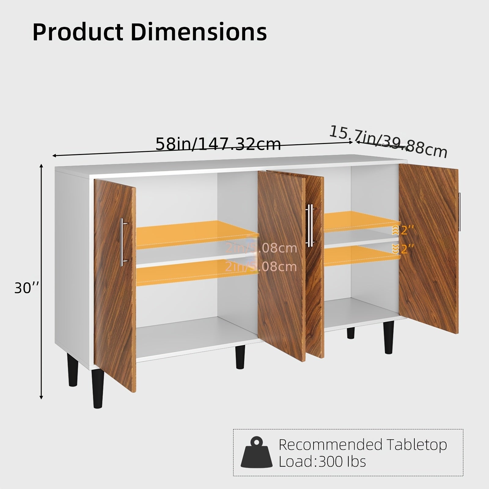 Modern Farmhouse Freestanding TV Stand & Cabinet Suitable for Bedroom & - Adjustable Shelf Wood Sideboard with Storage, Sturdy MDF\u002FFiberboard, TV-Compatible Cabinet