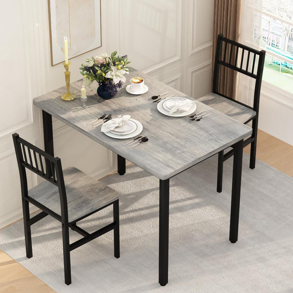 Modern Dining Room Table and Chairs Set for 2, 3-Piece Kitchen Table Set with MDF Broad & Metal Frame, Space-Saving Dining Table Set with 2 Chairs & Table for Apartment, Kitchen, Dining Room