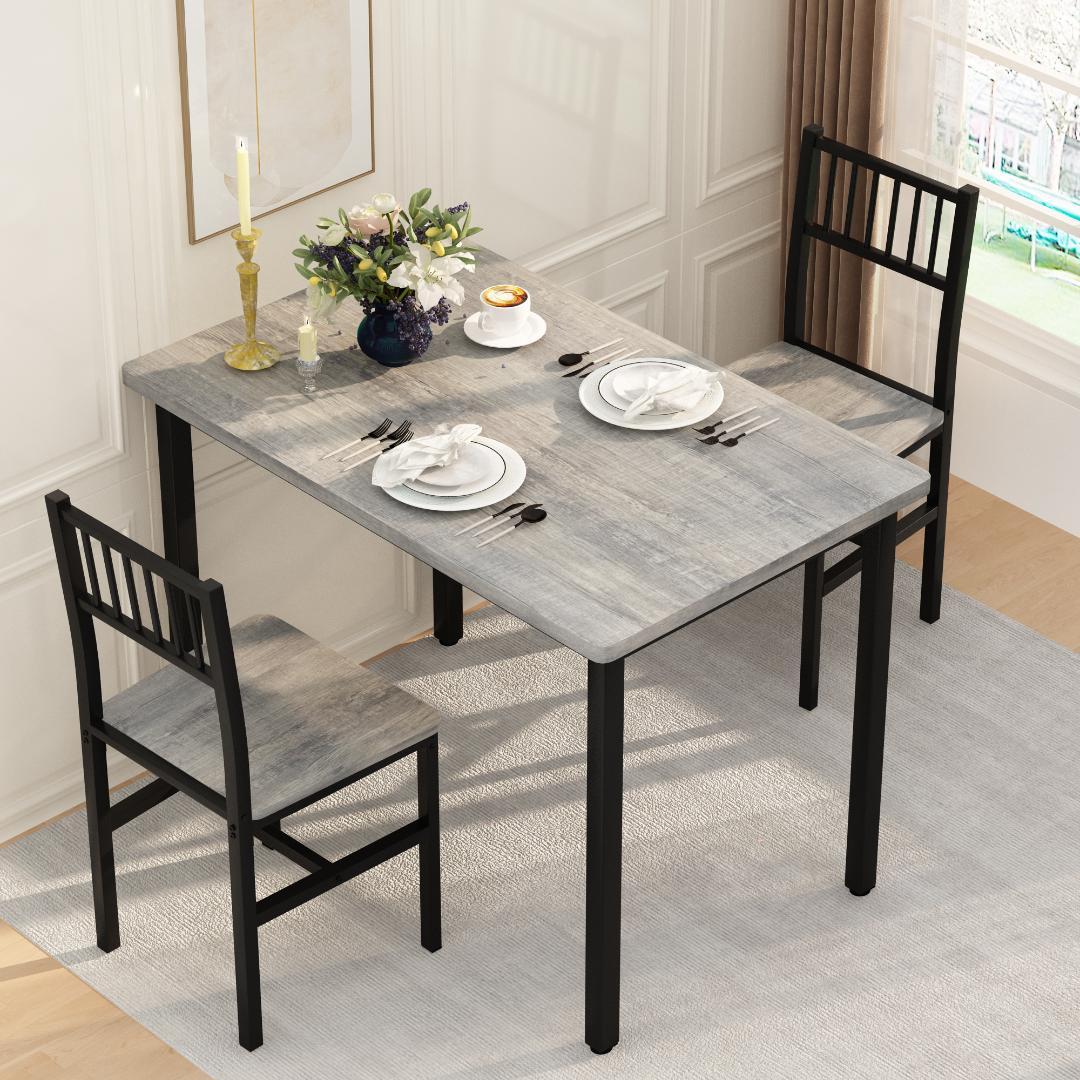 Modern Dining Room Table and Chairs Set for 2, 3-Piece Kitchen Table Set with MDF Broad & Metal Frame, Space-Saving Dining Table Set with 2 Chairs & Table for Apartment, Kitchen, Dining Room