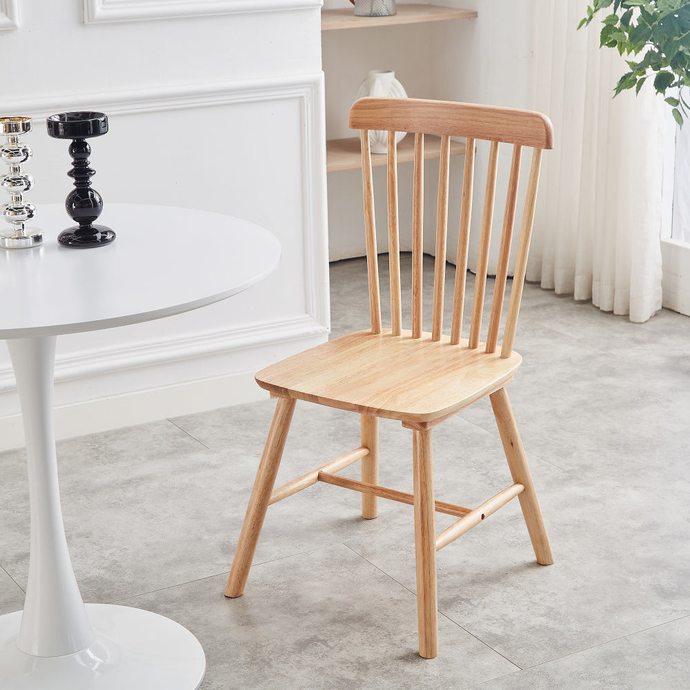 4pcs Solid Rubber Wood Dining Chairs - Natural Wood Grain Table Chairs with Wide Depth & Curved Backrest, FAS Solid Wood, Farmhouse, Dining Room (, -Skid Feet) - Style