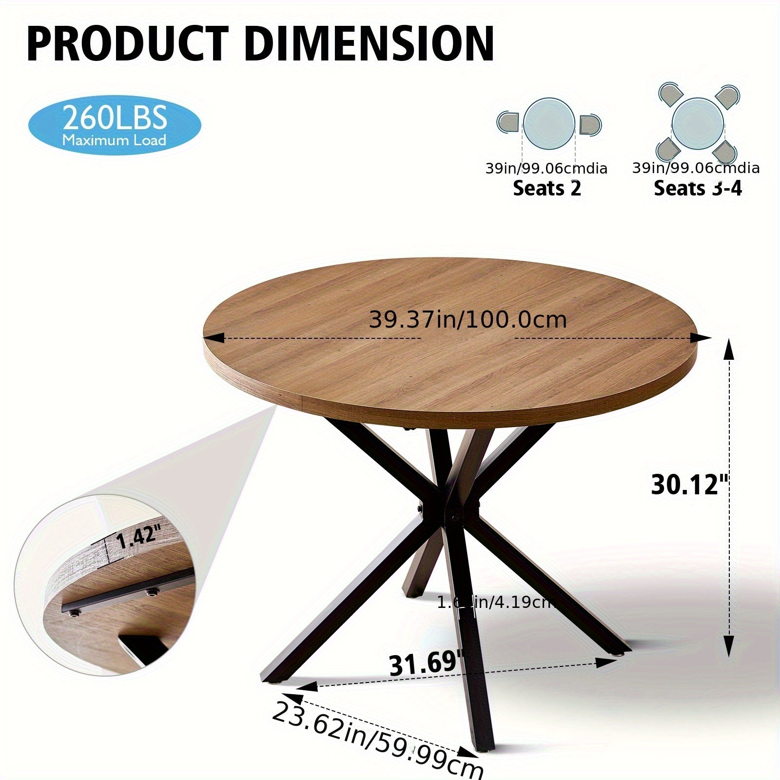 Mid-Century Modern Dining Set 5pcs Mid-Century Modern Round Dining Table Set for 4 - Brown Dinner Table with 4 Chairs, Coffee Table & Chairs with Metal Legs Soft Cushion for Kitchen Dining Room, Apartment