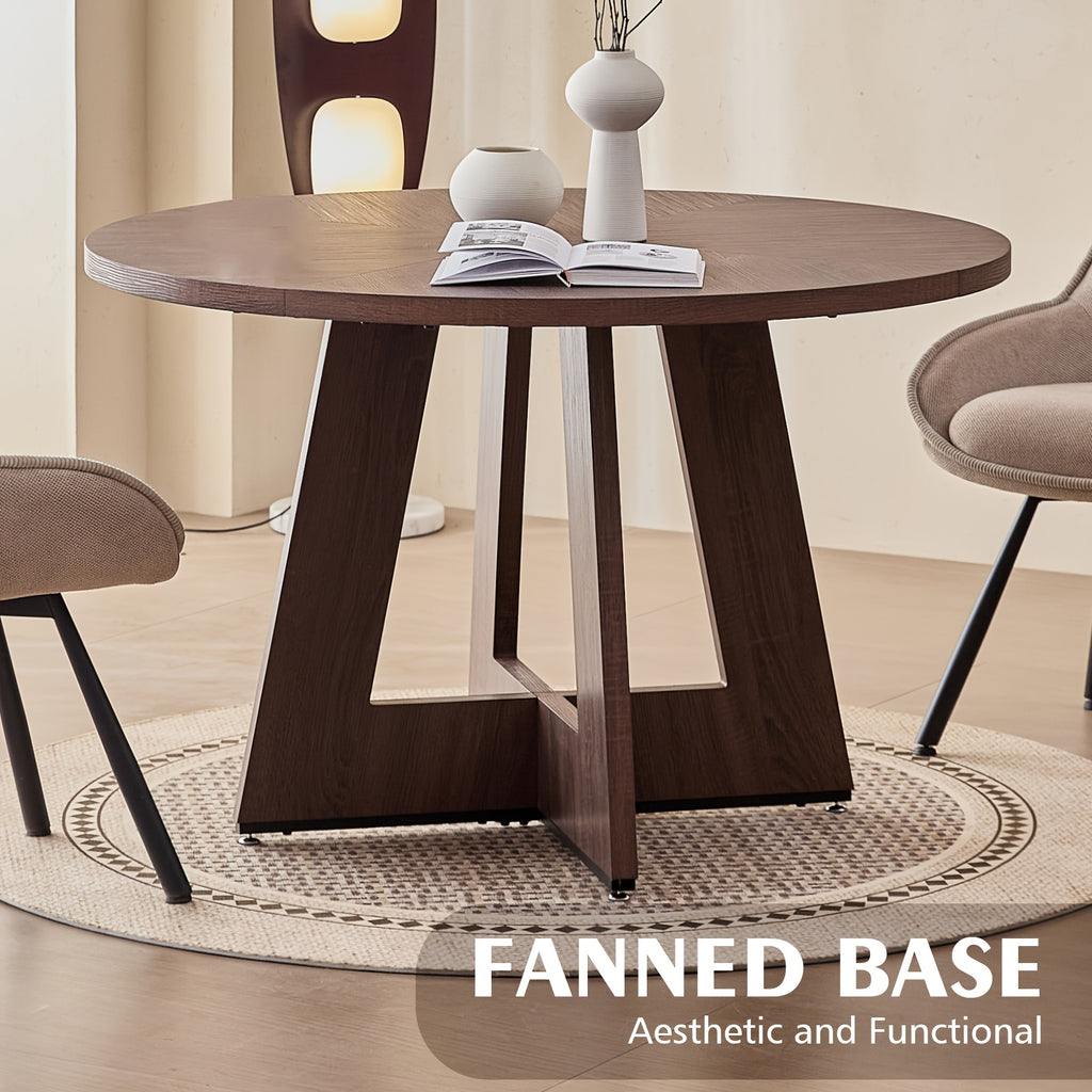 47-inch Round Dining Table Suitable for 4 People - Thick 1.38-inch Tabletop & Fanned Base Legs, Walnut Engineered Wood with Wood Veneer - Modern Farmhouse Kitchen Table for Living Room, Assembly Required (No Further Installation)