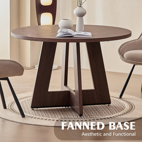 47-inch Round Dining Table Suitable for 4 People - Thick 1.38-inch Tabletop & Fanned Base Legs, Walnut Engineered Wood with Wood Veneer - Modern Farmhouse Kitchen Table for Living Room, Assembly Required (No Further Installation)