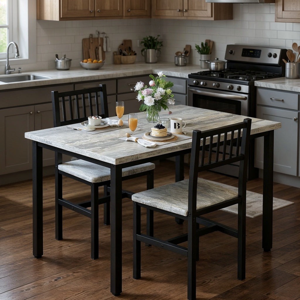 3pcs Dining Table Set for 2, Small Industrial Kitchen Table with 2 Chairs, Wood Breakfast Nook Table And Chairs Set Of 2, Dinner Table Set for Small Spaces, Dining Room, Apartment, Spacesaving Furniture, Compact Dining, Minimalist Design