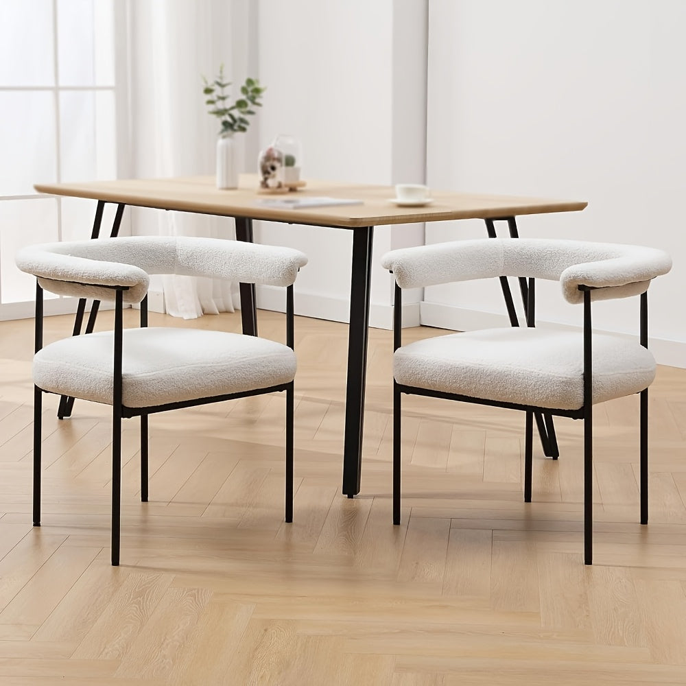 Set of 2 Modern Barrel Dining Chairs Faux Leather Upholstered Accent Side Chairs Vanity Chairs with Metal Finish for Kitchen Dining Room Living Room