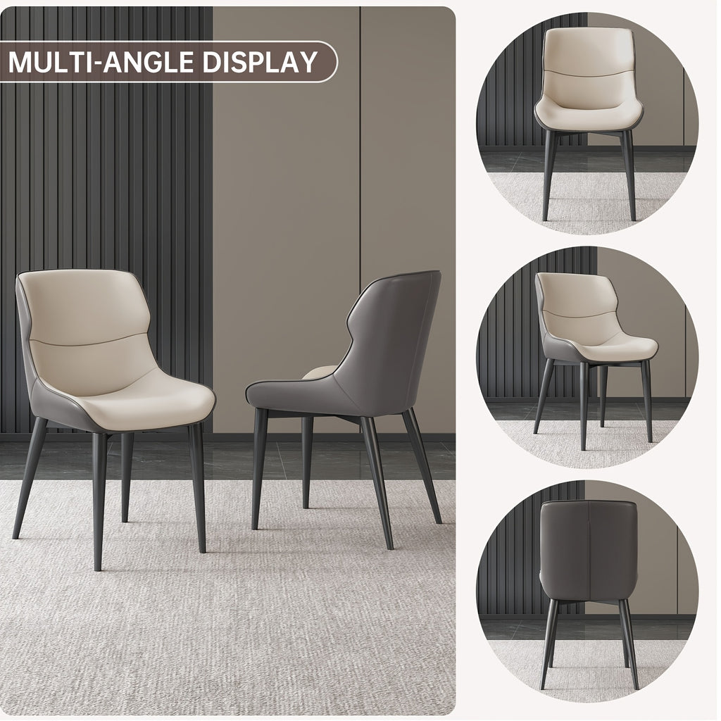 2-Pack Modern Ergonomic Dining Chairs with PU Leather Cushioned Seats & Metal Legs, Black\u002FLight Gray - Soft Padded Backrest & Sponge, - Indoor Kitchen\u002FLiving Room Chairs Suitable for Dining Room, Breakfast Nook, Office