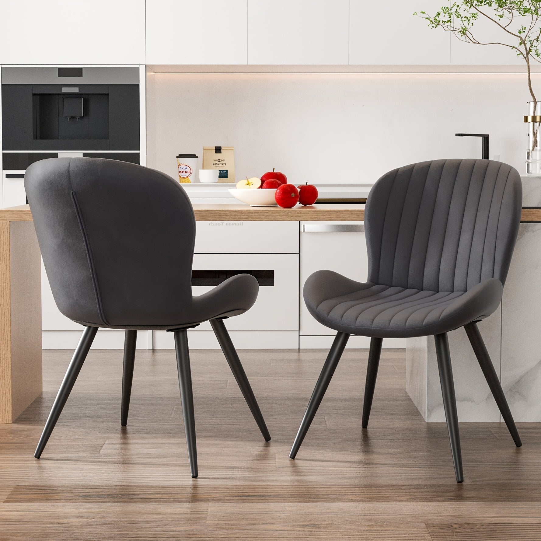 Set Of 2\u002F4 Dining Chairs, Boucle Upholstered Kitchen Chairs with Curved Backrest & Metal Legs, Mid Century Modern Round Dining Room Chairs for Vanity, Living Room