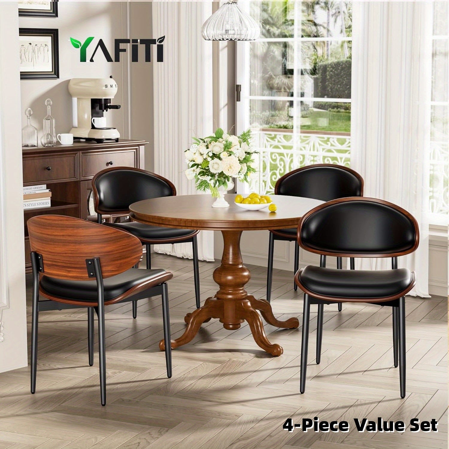 4pcs Dining Chair Set, Luxurious Retro PU Leather Upholstered Dining Chairs, Resilient Sponge Seat Cushions, Easy To Clean And Assemble, Suitable For Family Dining Rooms And Kitchens