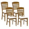 COSTWAY Set of 4 Rustic Modern Farmhouse Dining Chairs with Fabric Upholstered Seats & High-Slatted Backrests - Rubber Wood Frame, Armless Design, Ergonomic Comfort, Natural Wood Tone & Cushions - Heavy-Duty 220lb Capacity