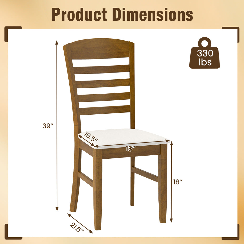 COSTWAY Set of 4 Rustic Modern Farmhouse Dining Chairs with Fabric Upholstered Seats & High-Slatted Backrests - Rubber Wood Frame, Armless Design, Ergonomic Comfort, Natural Wood Tone & Cushions - Heavy-Duty 220lb Capacity