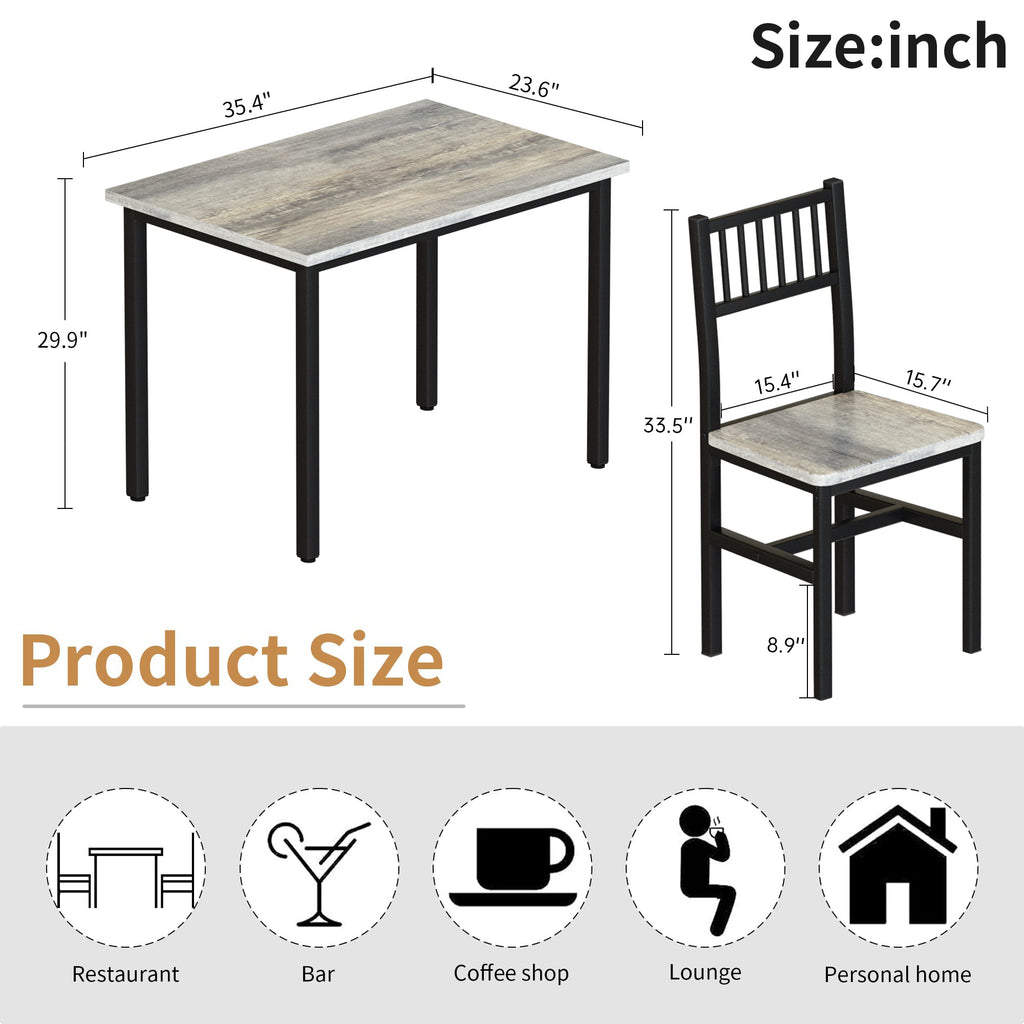Modern Dining Room Table and Chairs Set for 2, 3-Piece Kitchen Table Set with MDF Broad & Metal Frame, Space-Saving Dining Table Set with 2 Chairs & Table for Apartment, Kitchen, Dining Room