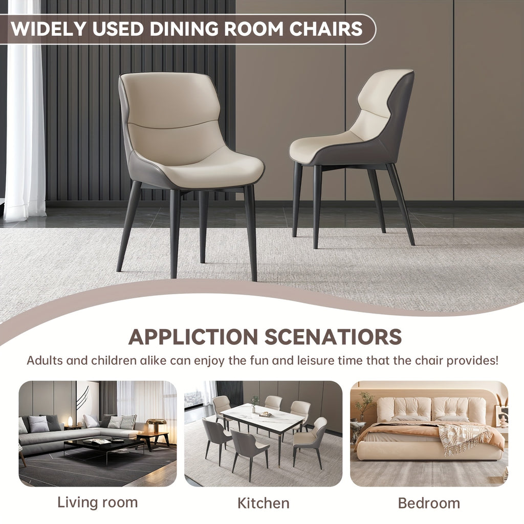 2-Pack Modern Ergonomic Dining Chairs with PU Leather Cushioned Seats & Metal Legs, Black\u002FLight Gray - Soft Padded Backrest & Sponge, - Indoor Kitchen\u002FLiving Room Chairs Suitable for Dining Room, Breakfast Nook, Office