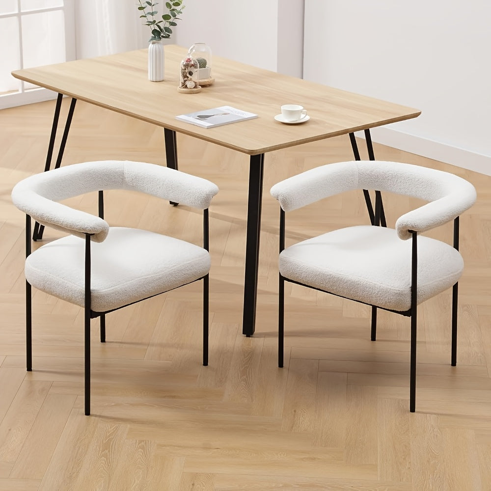 Set of 2 Modern Barrel Dining Chairs Faux Leather Upholstered Accent Side Chairs Vanity Chairs with Metal Finish for Kitchen Dining Room Living Room