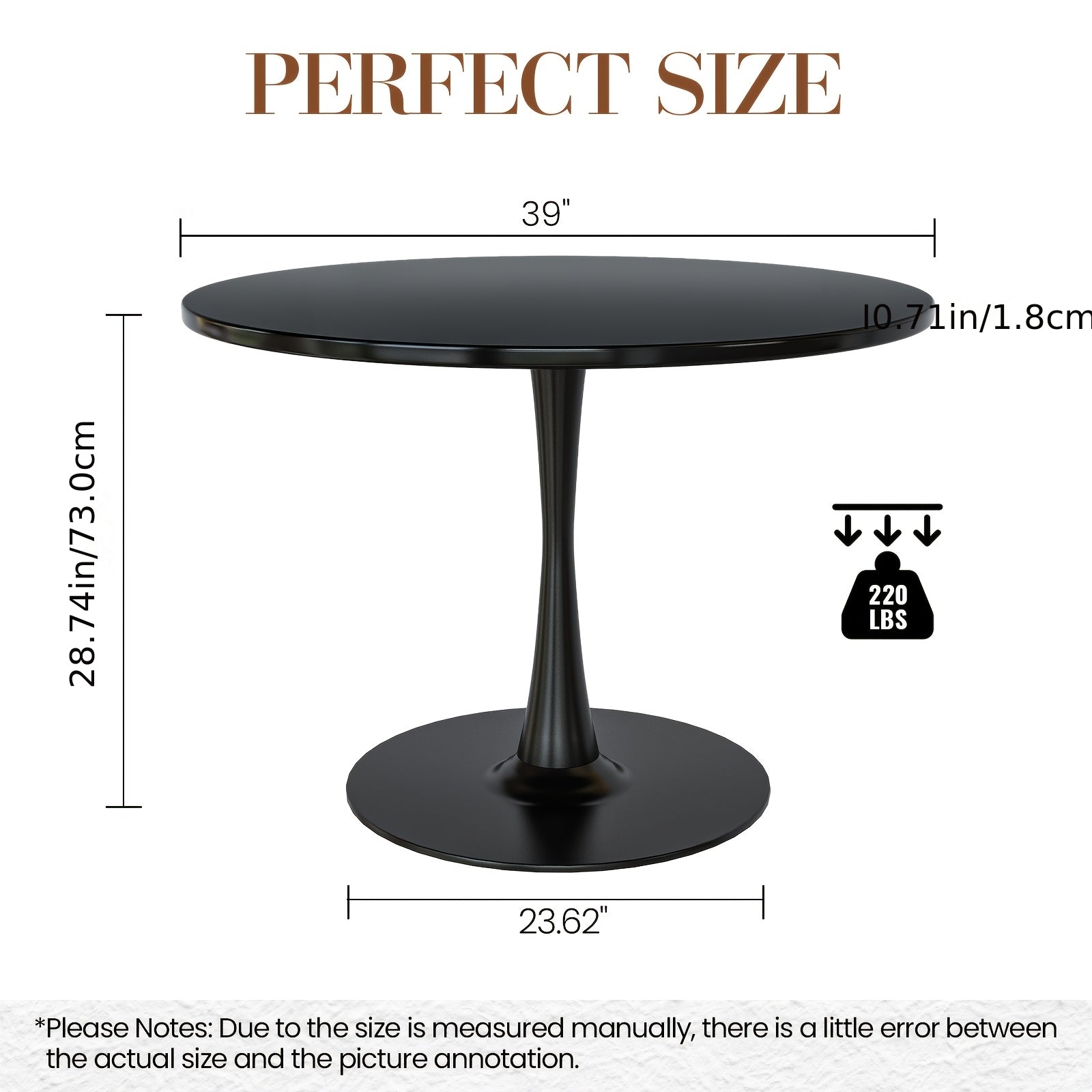 39-Inch Round Dining Table Modern MDF Wood Tabletop with Sturdy Metal Pedestal Base - Large Round Table Seats 4-6 People, Easy Assembly, for family & for (, Engineered Wood)