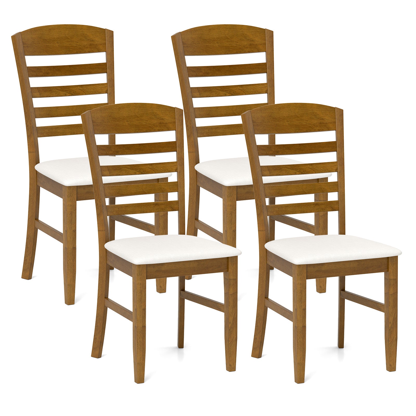 COSTWAY Set of 4 Rustic Modern Farmhouse Dining Chairs with Fabric Upholstered Seats & High-Slatted Backrests - Rubber Wood Frame, Armless Design, Ergonomic Comfort, Natural Wood Tone & Cushions - Heavy-Duty 220lb Capacity