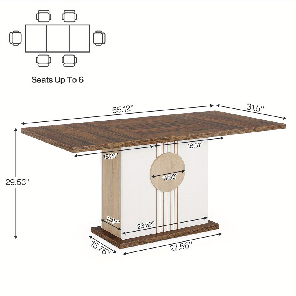 A Wooden Rectangular Dining Table That Accommodates 4 to 6 People, Measuring 55 Inches, Ideal for The Kitchen, Dining Area, Or Living Room