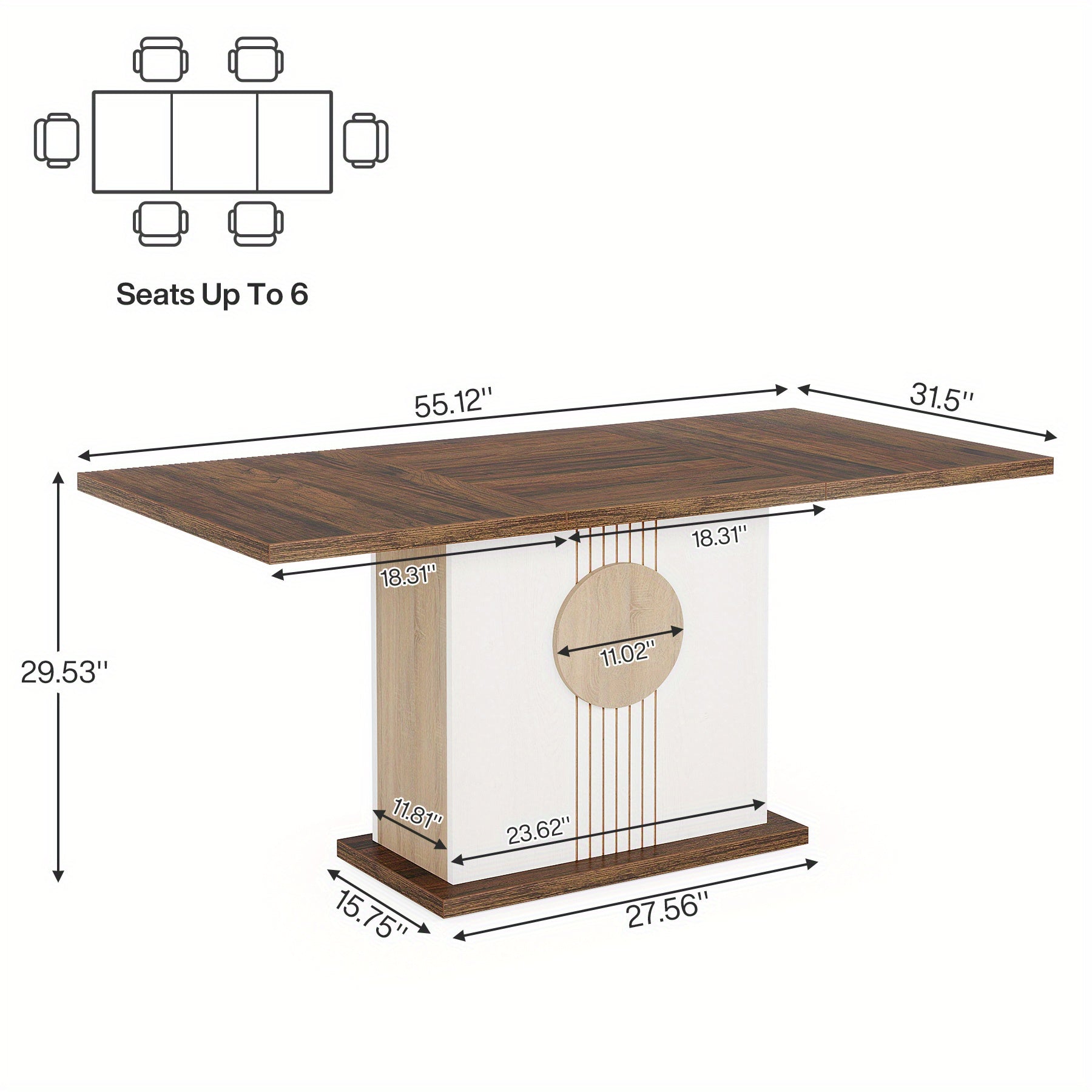 A Wooden Rectangular Dining Table That Accommodates 4 to 6 People, Measuring 55 Inches, Ideal for The Kitchen, Dining Area, Or Living Room