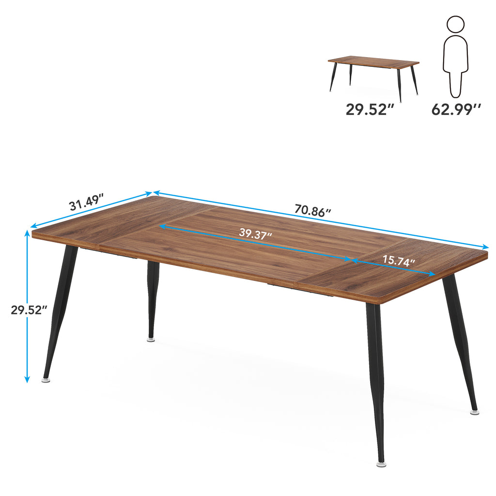 6ft Dining Table, 70.8-Inch Industrial Rectangular Kitchen and Dining Room Table with Metal Legs, Brown & Black Finish (Only Table 1pc)