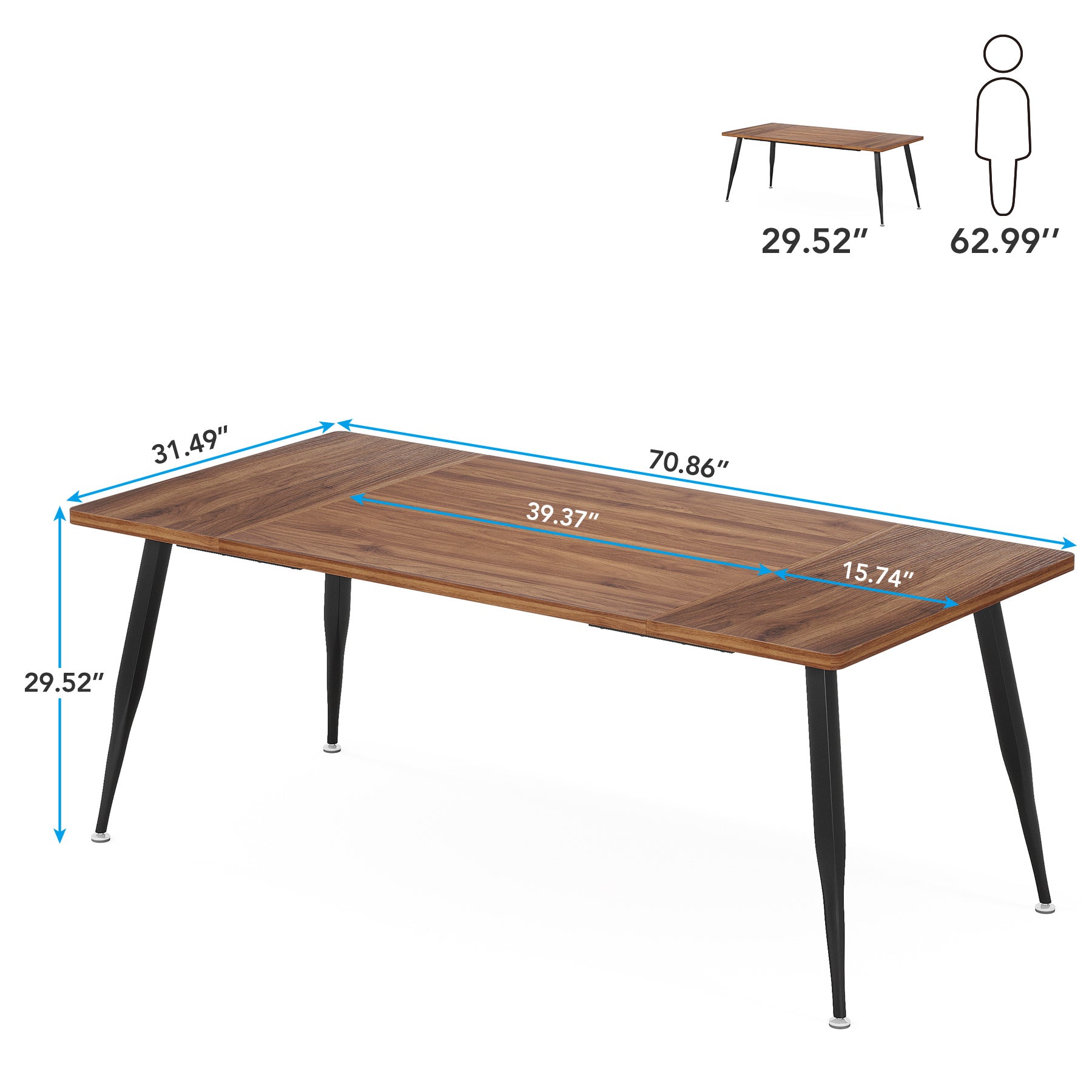 6ft Dining Table, 70.8-Inch Industrial Rectangular Kitchen and Dining Room Table with Metal Legs, Brown & Black Finish (Only Table 1pc)