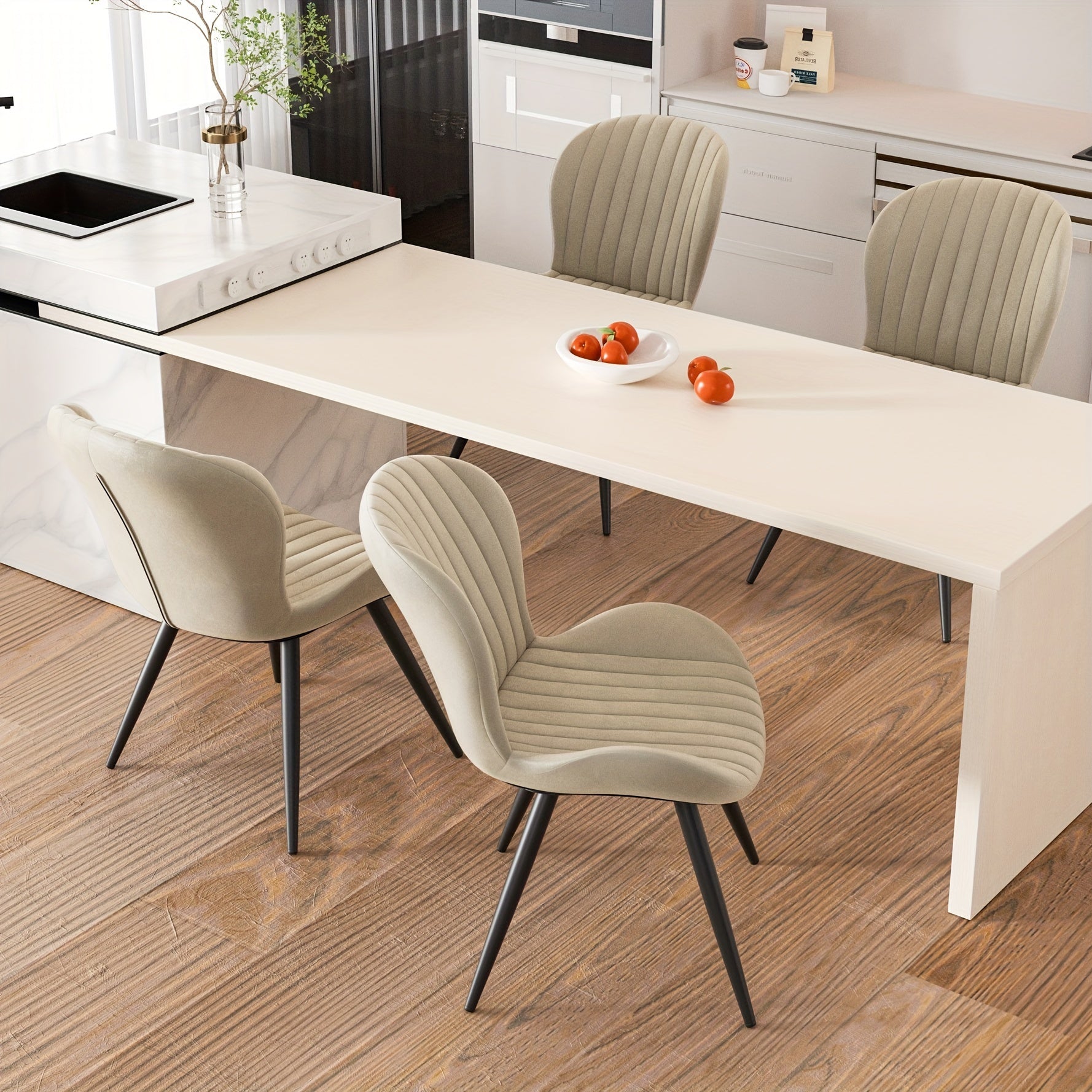 Set Of 2\u002F4 Dining Chairs, Boucle Upholstered Kitchen Chairs with Curved Backrest & Metal Legs, Mid Century Modern Round Dining Room Chairs for Vanity, Living Room