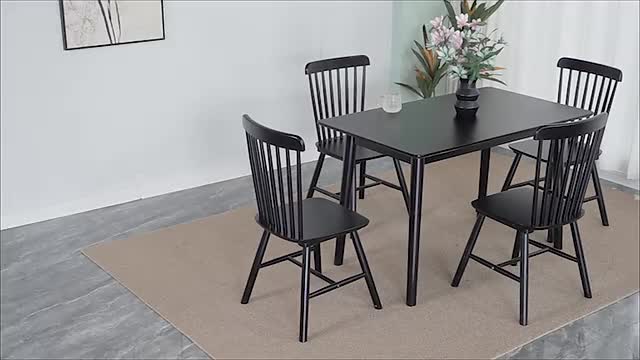 4pcs Solid Rubber Wood Dining Chairs - Natural Wood Grain Table Chairs with Wide Depth & Curved Backrest, FAS Solid Wood, Farmhouse, Dining Room (, -Skid Feet) - Style