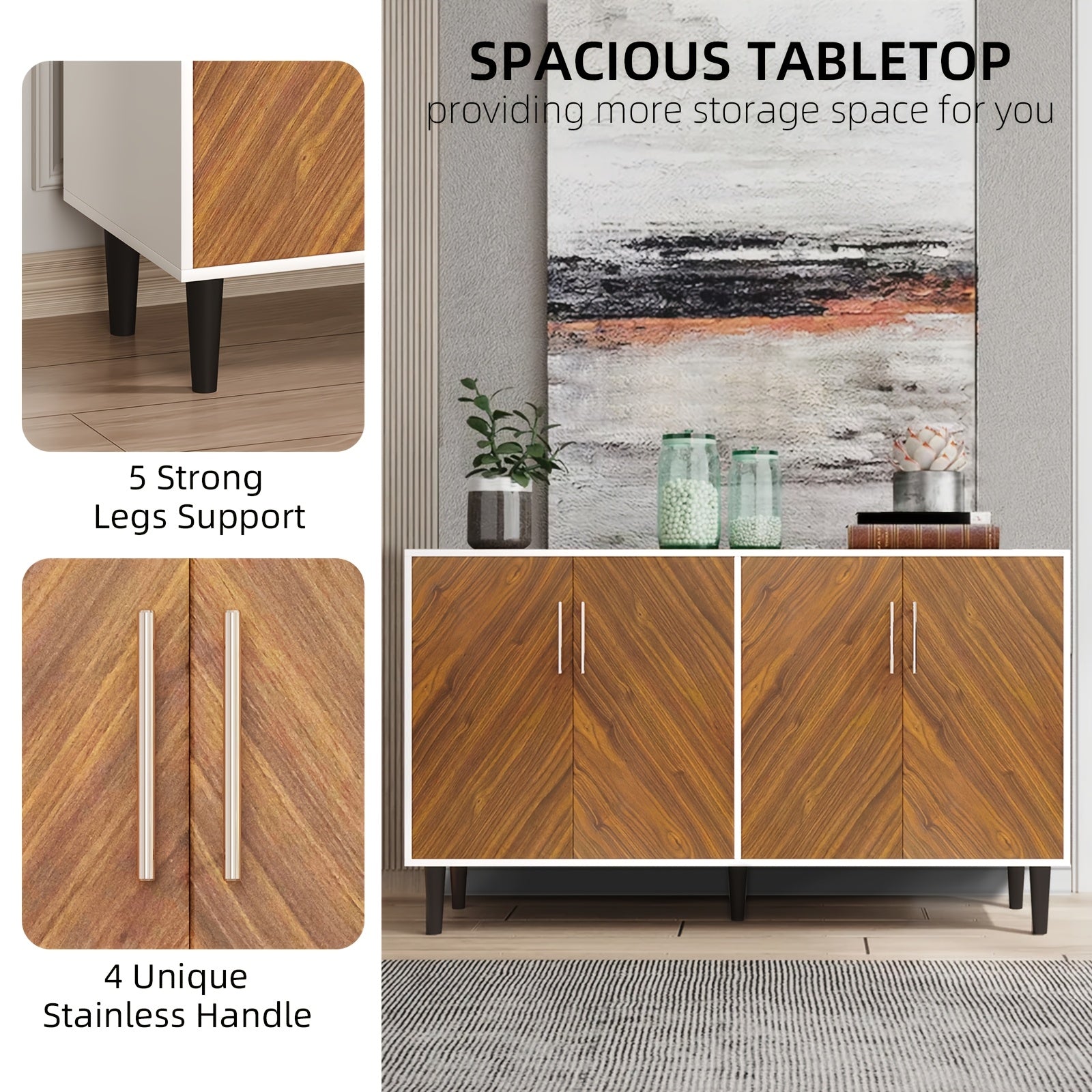 Modern Farmhouse Freestanding TV Stand & Cabinet Suitable for Bedroom & - Adjustable Shelf Wood Sideboard with Storage, Sturdy MDF\u002FFiberboard, TV-Compatible Cabinet