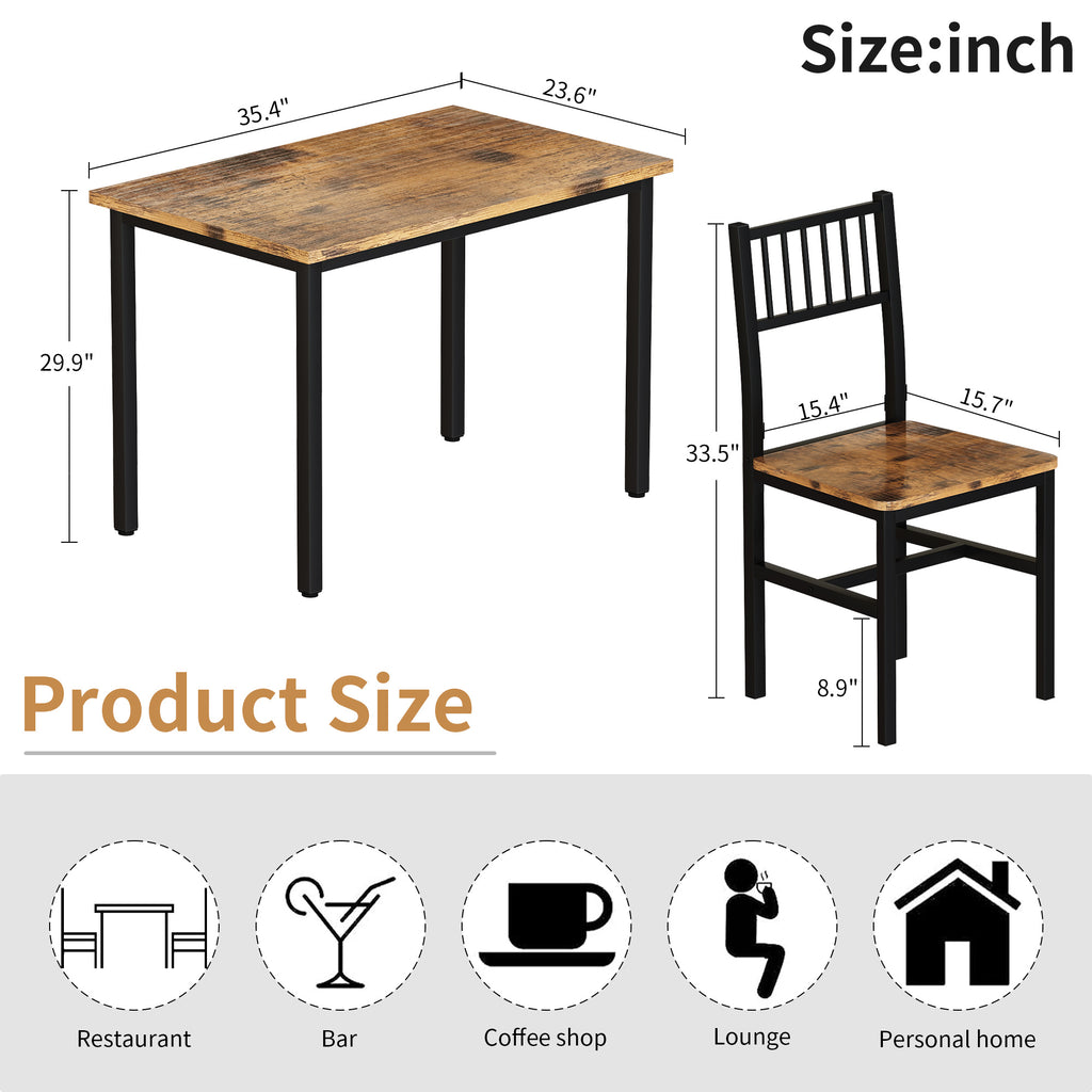 Modern Dining Room Table and Chairs Set for 2, 3-Piece Kitchen Table Set with MDF Broad & Metal Frame, Space-Saving Dining Table Set with 2 Chairs & Table for Apartment, Kitchen, Dining Room