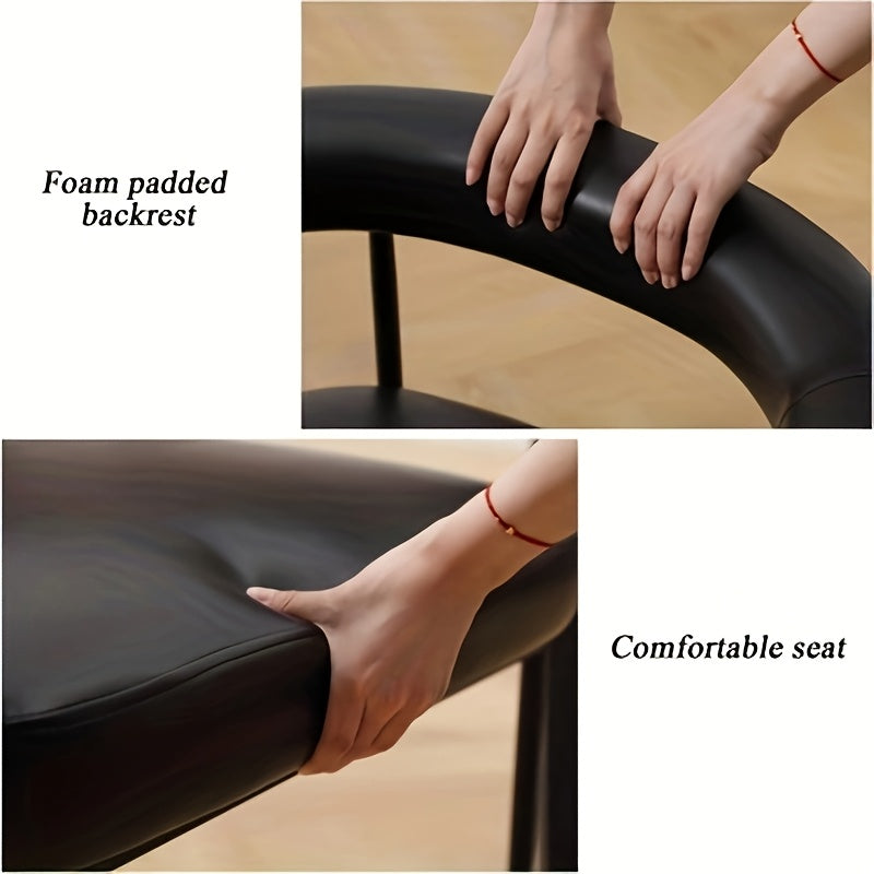 Set of 2 Modern Barrel Dining Chairs Faux Leather Upholstered Accent Side Chairs Vanity Chairs with Metal Finish for Kitchen Dining Room Living Room